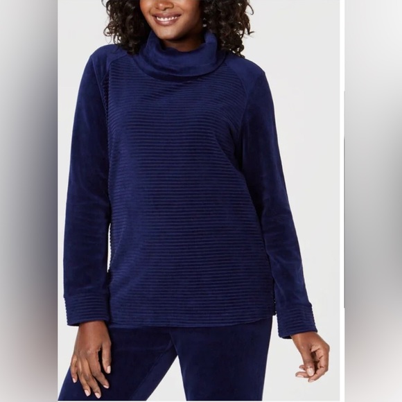Karen Scott Women's Ribbed Cotton Pullover Sweater Navy Size Extra Small